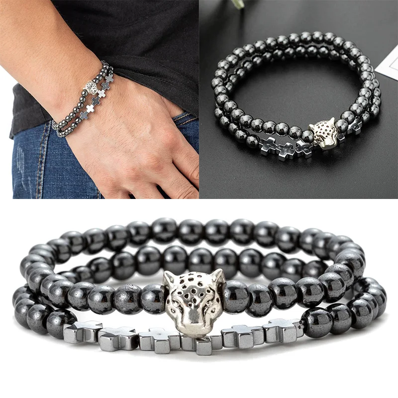 Браслет из гематита с крестиками мужские Уникальные подвески ювелирные изделия