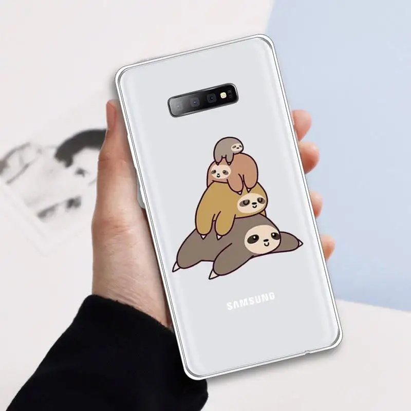 

Sloth Cute cartoon Animal Anti-fall shell Phone Case Transparent For Samsung Galaxy A 71 21s S note 8 9 10 plus 20 ultra