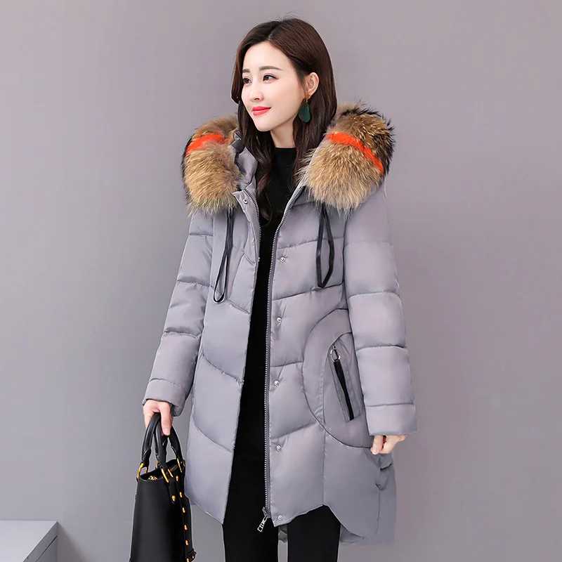Plus Size 4XL 5XL Winter Jacket Women Padded Outwear Hooded Colorful Fur Female Coat Long Parka Mujer Invierno - Цвет: Серый