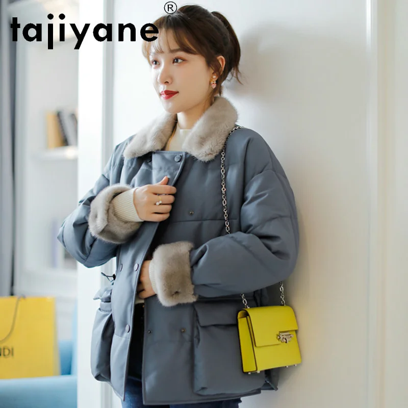 

Real Jacket Sheepskin Women White Duck Down Coats Woman Natural Mink Fur Collar Parkas Female Cloth Femme Veste TN1152