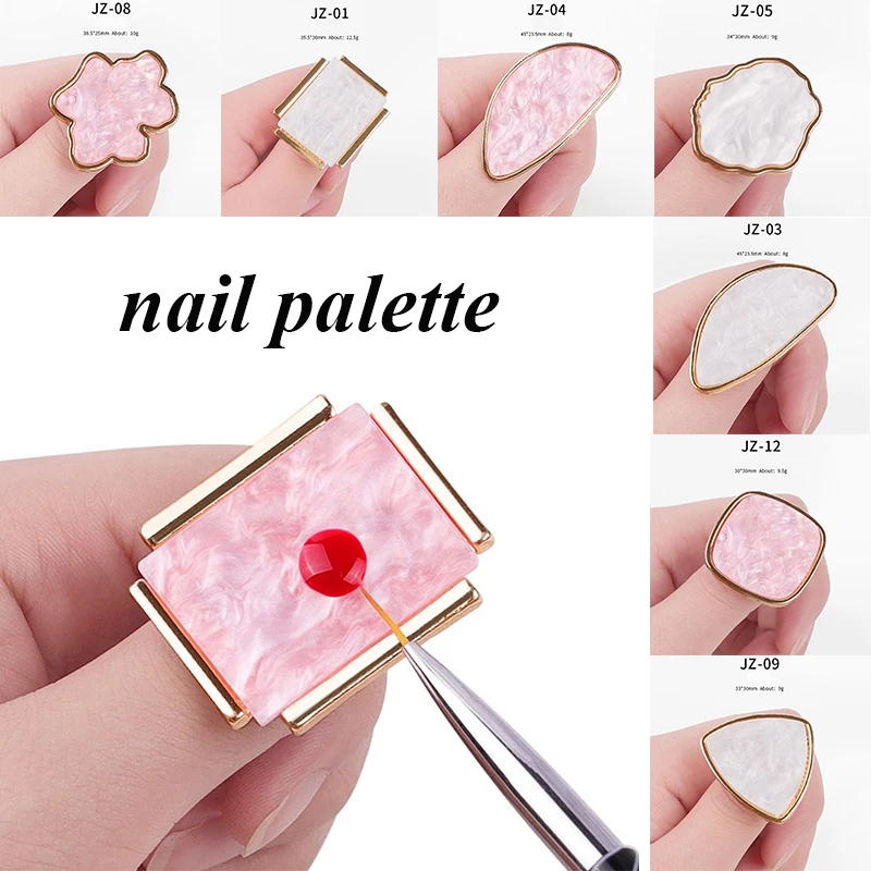 

Gel Palette Nail Polish Ring Display Manicure Foundation Mixing Holder Resin Stone Agate Golden Edge Nail Painting Plate