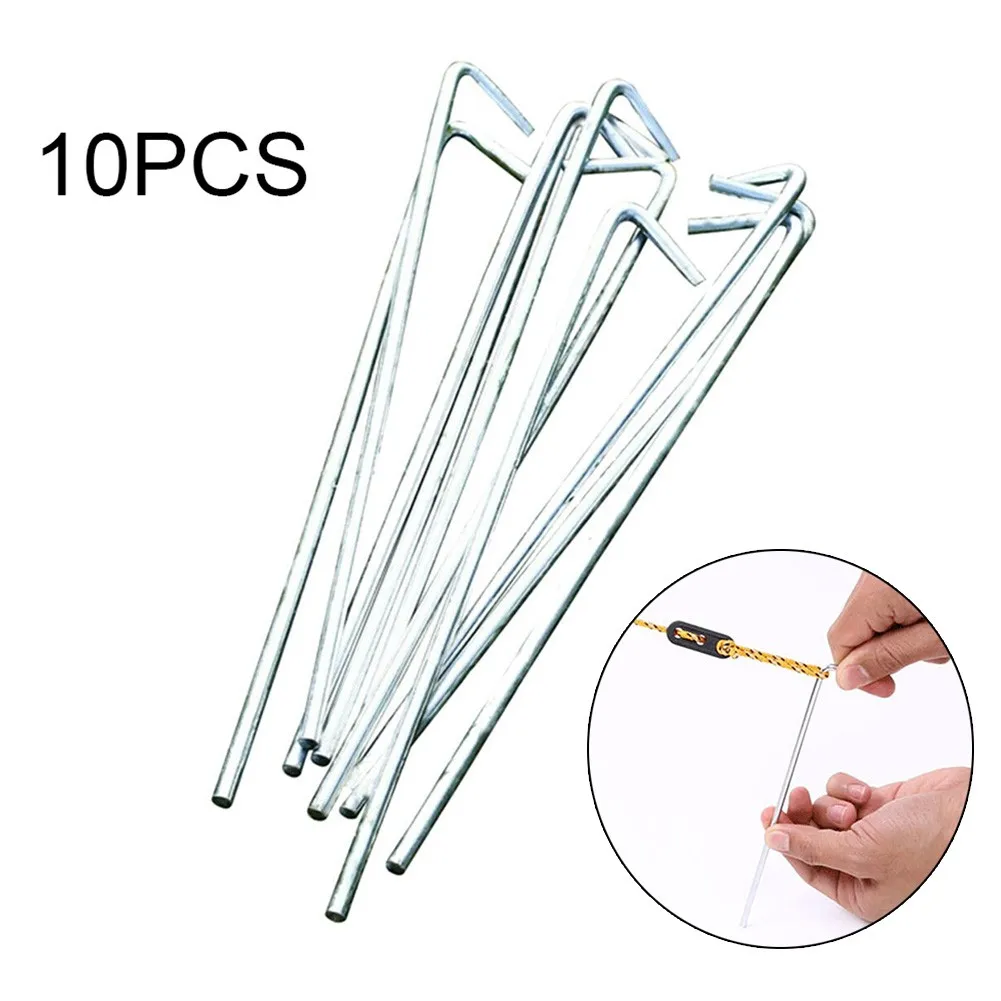 

10 Pcs 16cm Tent Pegs Hooks Galvanised Iron Round Heavy Duty Tent Stake Silver Nails For Outdoor Tent Camping Gazebo Tarpaulin