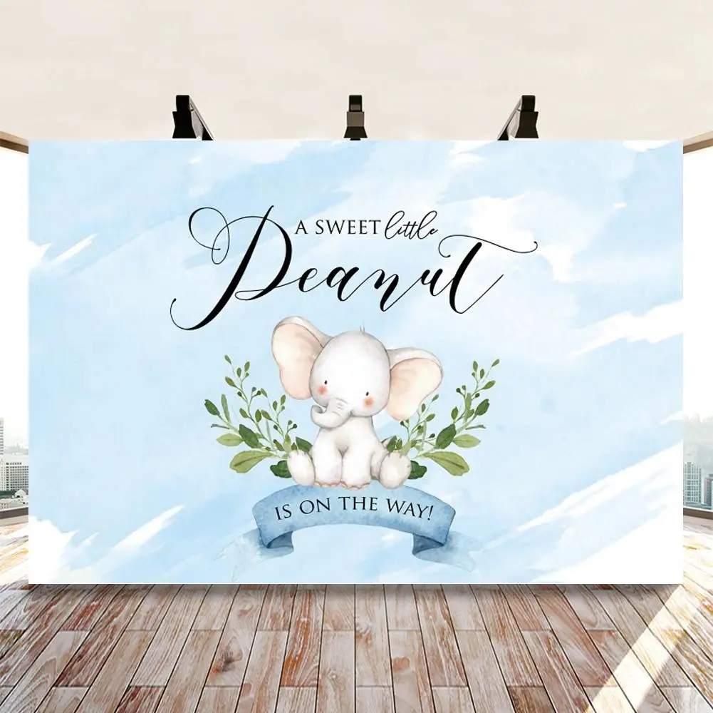 

Elephant Baby Shower Backdrop 7x5ft Little Baby Elephant Baby Shower Photography Background Blue White
