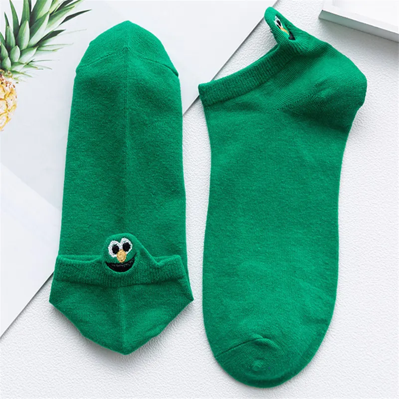 Solid Green Kawaii/женские носки ярких цветов с вышивкой; модные забавные Женские носочки для девочек; хлопковые летние рождественские носки - Цвет: Solid Green