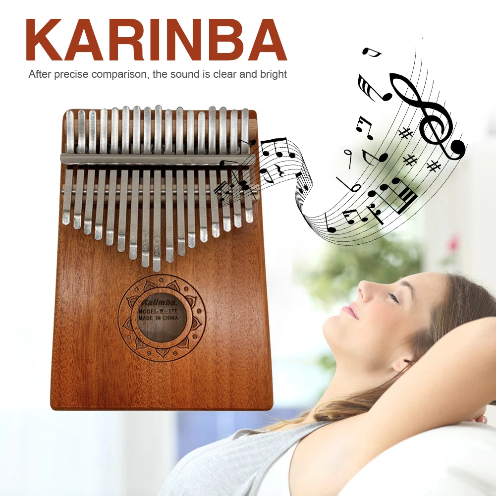 

17 Keys Mahogany Wood Kalimba Musical Instrument Thumb Finger Piano African Sanza Mbira with Tuning Hammer Sticker Finger Guards