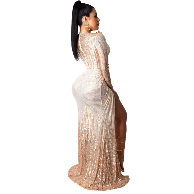 Сексуальное платье макси Tsuretobe с блестками женское элегантное вечернее высоким