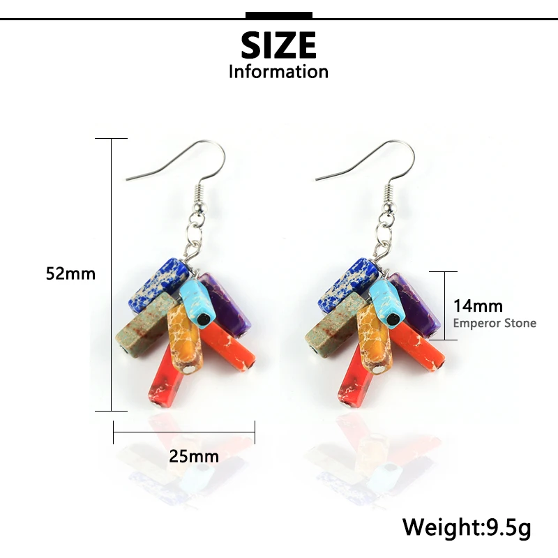 Женские серьги из натурального камня 7 чакр висячие 4x13 мм прямоугольные