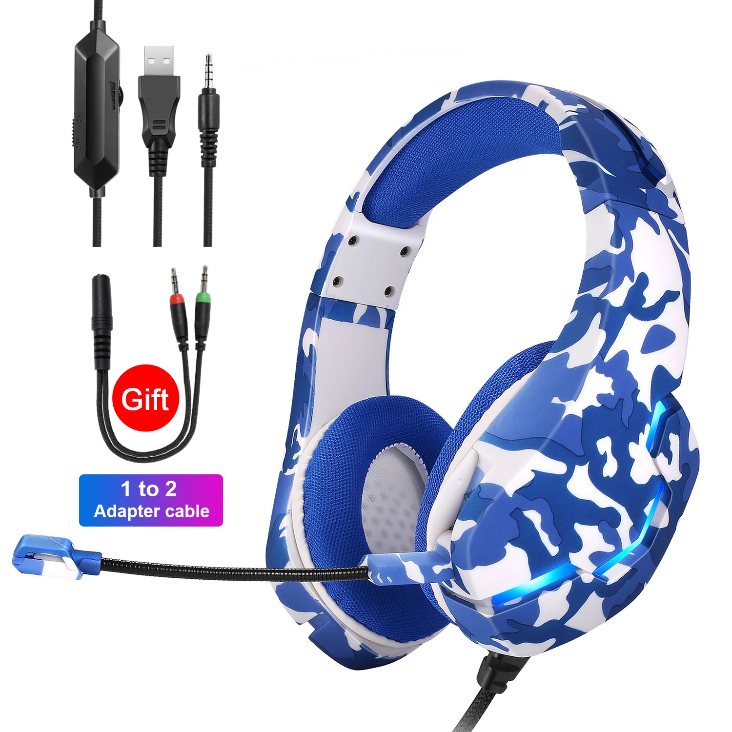 

7 Colors LED Light Wired Headphones with Microphone Noise Cancelling Gamer Headset For Computer Game XBox One PS4 PS5 Fifa 21