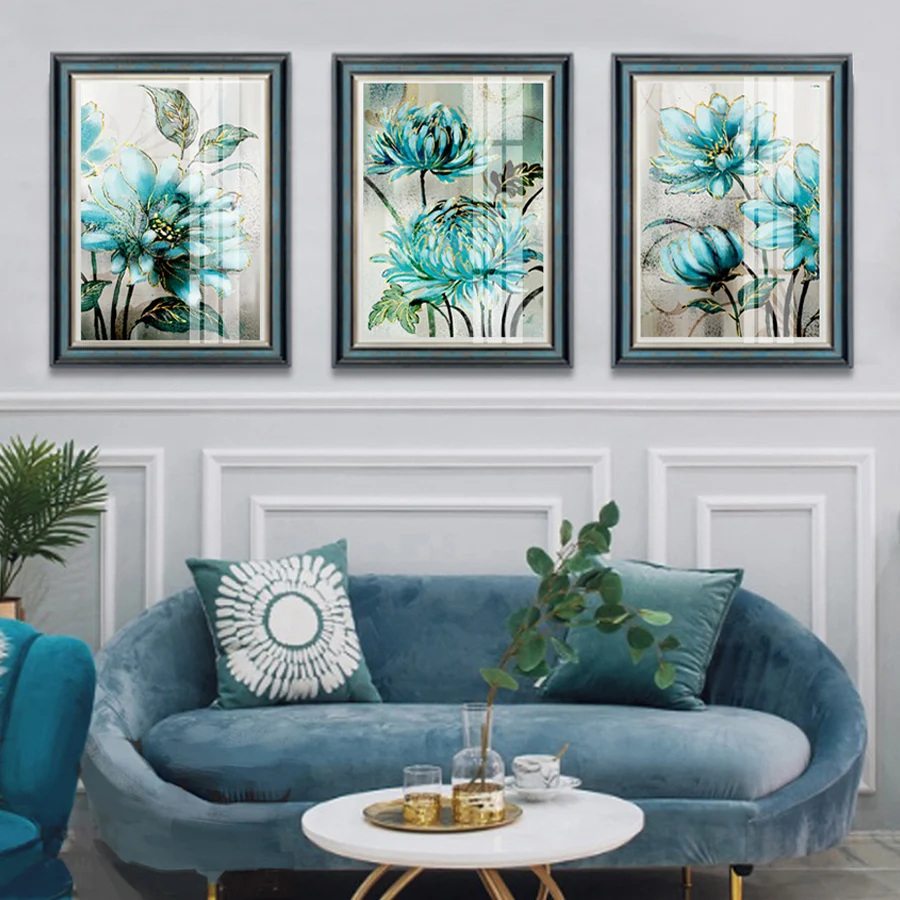 Картина маслом на холсте абстрактный постер с изображением синего пиона цветов