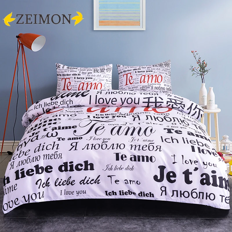 

ZEIMON 100 Language I Love You Bedding Set Bedroom Decor Polyester Textiles 2/3pcs Include Duvet Cover/Pillowcase