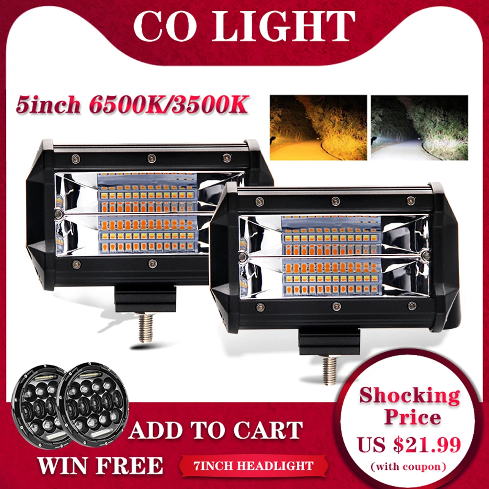

CO LIGHT Strobe 5inch 72W LED Work Light Bar Offroad Led Bar 12V 24V for Truck SUV ATV 4x4 4WD Lada Led Driving Lamp 3000K 6500K