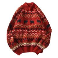 christmas printed deer sweater fashion men sweater knitwear unisex streetwear jersey pull homme half turtleneck vintage sweater
