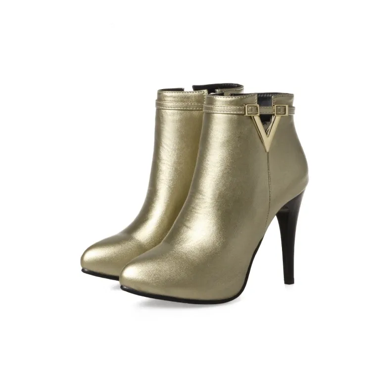 Big Size Maɺm Short boots Pure color Metal decoration Pointed Boot barrel High heel | Обувь