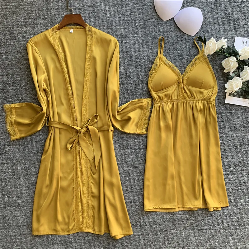 

Sexy Femme Robe Gown Set Summer Nightwear Lace Sleepwear Dress Bathrobe Bridesmaid Wedding Robes Women Lingerie Set