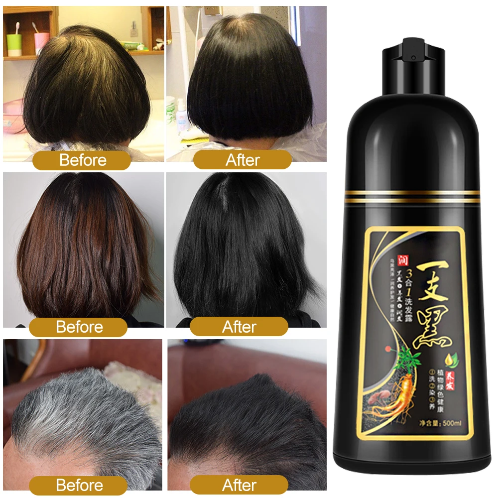 

500ml Permanent Black Hair Shampoo Organic Natural Fast Hair Dye Plant Essence Black Hair Color Dye Shampoo For Women Men