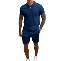 shrink resistant stylish men loose t shirt shorts set tracksuit two piece sports suit turn down collar for leisure
