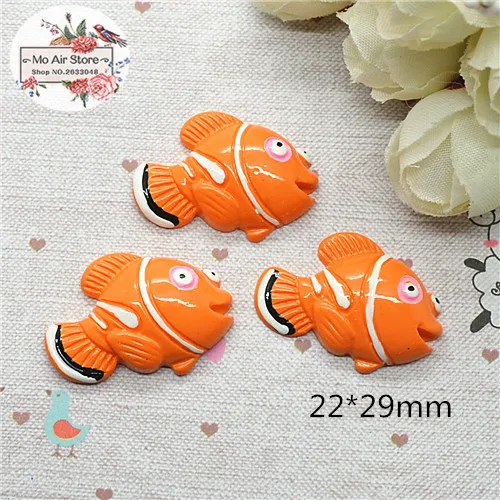 

Симпатичные кавайные рыбки-клоуны из смолы, плоская спина, кабошон, художественное украшение, Шарм для рукоделия, 29x22 мм, 10 шт.
