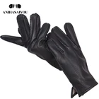 Высококачественные модные черные мужские перчатки из овечьей кожи мужские теплые зимние перчатки мужские 70% шерсть lining-8012J