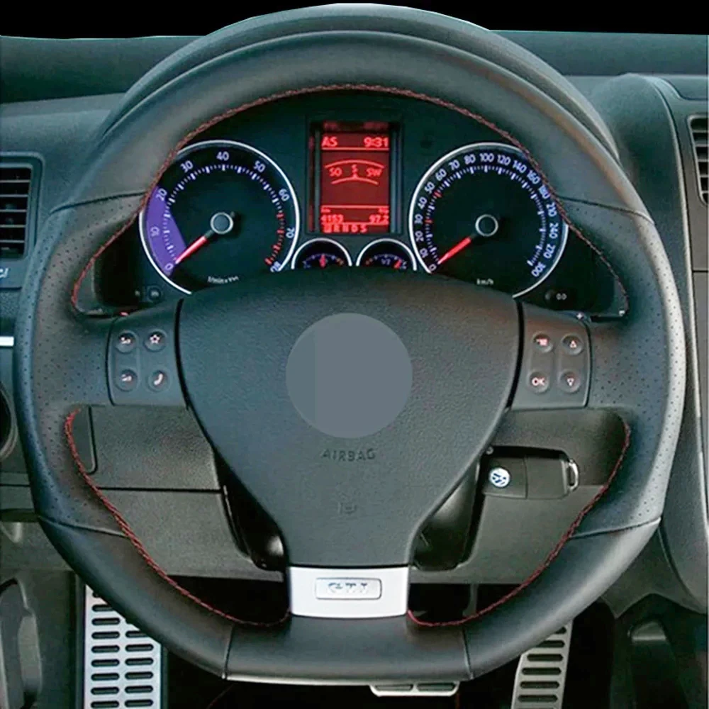 

DIY Black Faux Leather Car Steering Wheel Cover For Volkswagen Mk5 GTI VW R32 Passat R GT 2005 Breathable And Comfortable