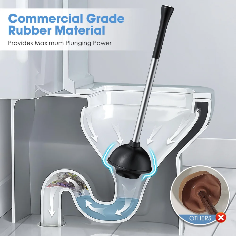 

HOMEMAXS Toilet Plunger 304 Stainless Steel Toilet Plunger with Storage Caddy Integrated Sanding Surface Toilet Clog Remover for