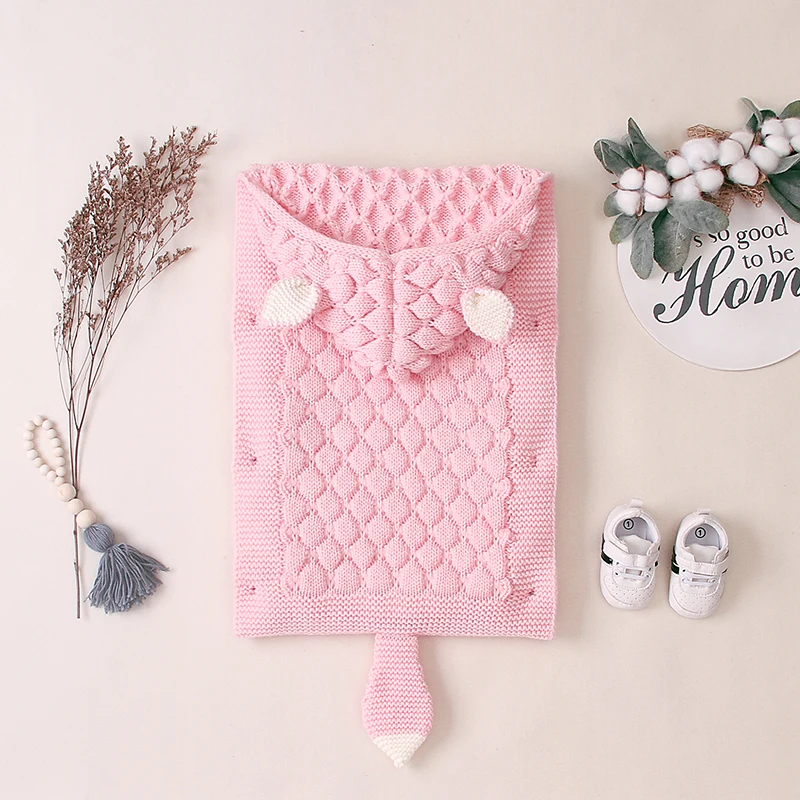 

Baby Sleeping Bag Boy Girl Acrylic Sleeping Bag Solid Color Thicken Design Anti-kick Envelope Style Hoodie Sleeping Bag