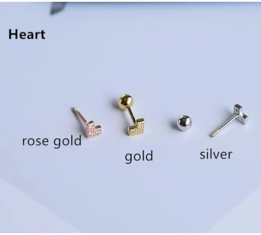 Женские серьги гвоздики с сердечками железной башней и звездами маленькие