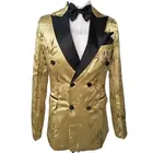 Настоящая фотография золотые мужские вечернее платье тосты костюмы Красивый смокинг для жениха, для работы, бизнеса, одежда (только куртка) OK-054