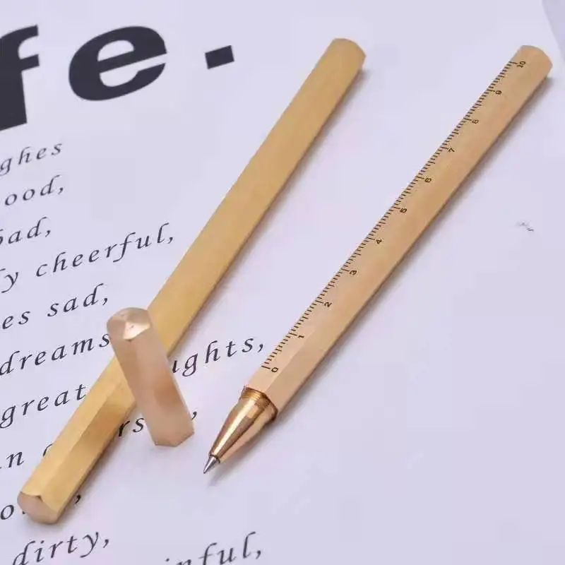 Ручная шестиугольная Ретро медная тактическая ручка гелевая шариковая правило