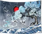 Японский гобелен Ukiyoe, азиатские аниме журавли, летающие на море, великие волны, настенное украшение для гостиной, спальни, спальни, общежития