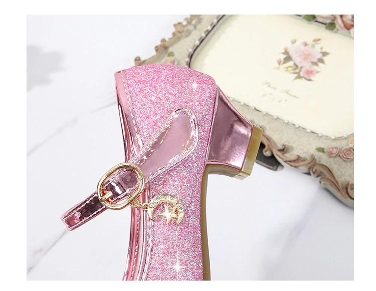 Girls Princess Shoes Butterfly Knot High-Heel Shiny Crystal Shoes Kids Leather Shoes Children's Single Shoes Birthday Present comfortable sandals child