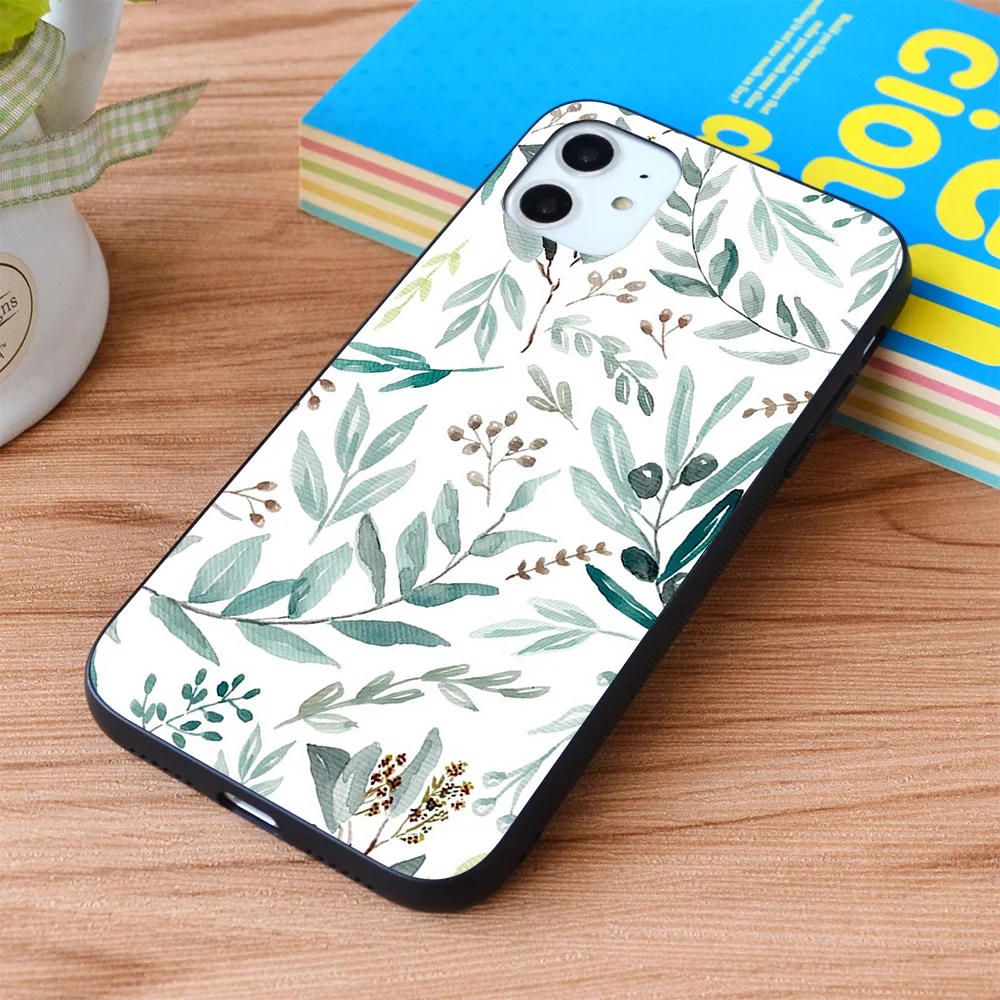

For iPhone Eucalyptus Pattern Soft TPU border Apple iPhone Case