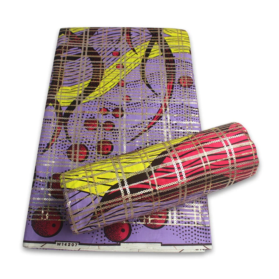 

Latest Sequins African Fabrics 100% Cotton Batiki Wax Prints Kitenge/Pagnes/Kikwembe Embroidered Sequins YXL-12