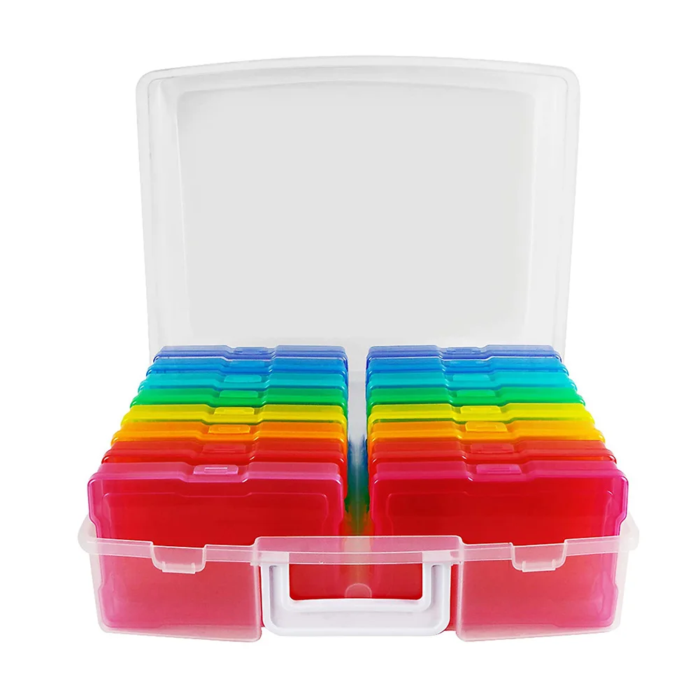 

16 Colors Photo Storage Box Clear Rectangle Jewelry Suit Plastic Pictures Keeper Case Home Desktop Drawer Bookcase Organizer