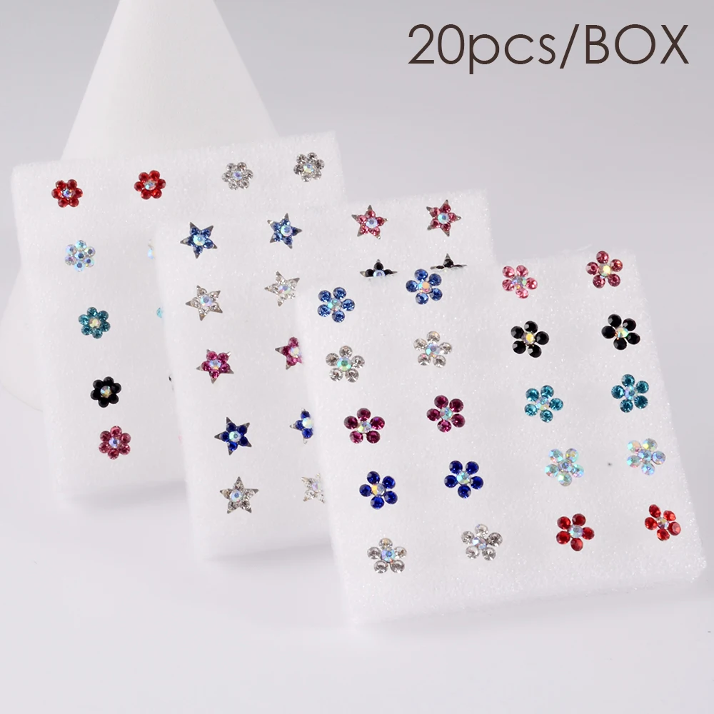 

New 20pcs/Box Colorful Flower Zircon Ear Studs Cartilage Helix Lobe Conch Earrings Fashion Women Gift Body Piercing Jewelry