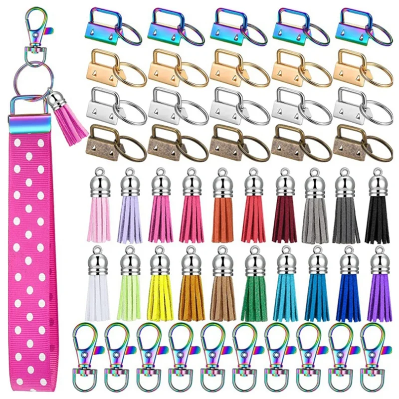 

75 Pieces Key Fob Hardware Set Including 25 Key Fob Hardware Wristlet, 25 Leather Keychain Tassel,25 Swivel Snap Hooks