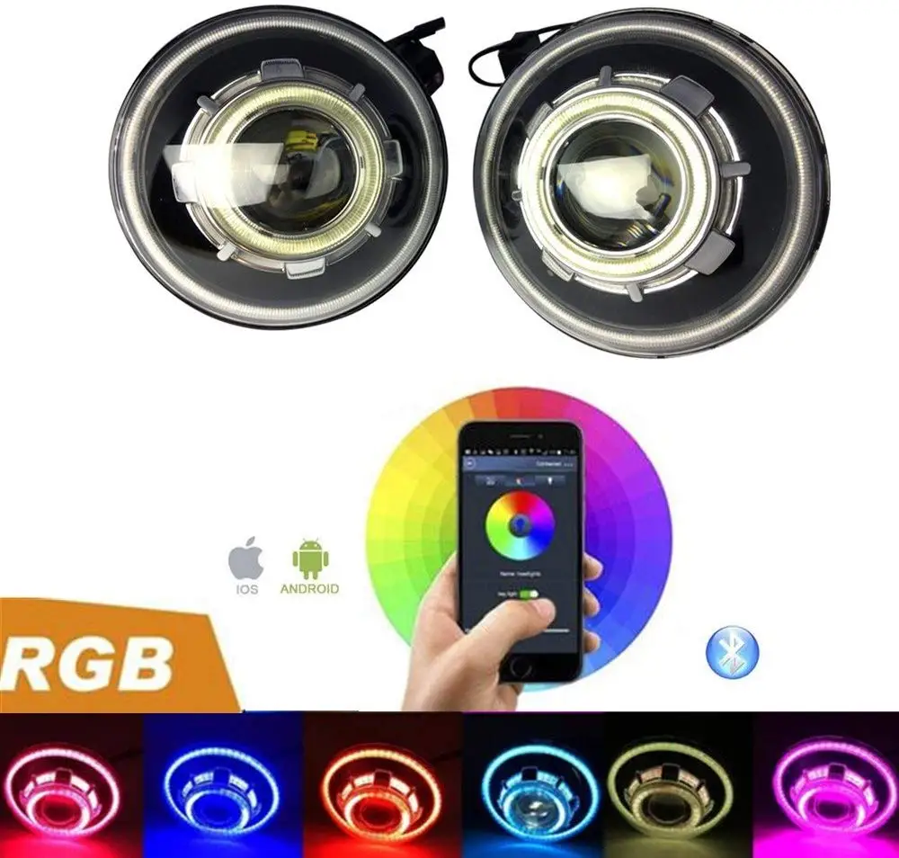 Круглые Прожекторы 7 дюймов 40 Вт одобренные DOT RGB Bluetooth светодиодный ные фары для JK