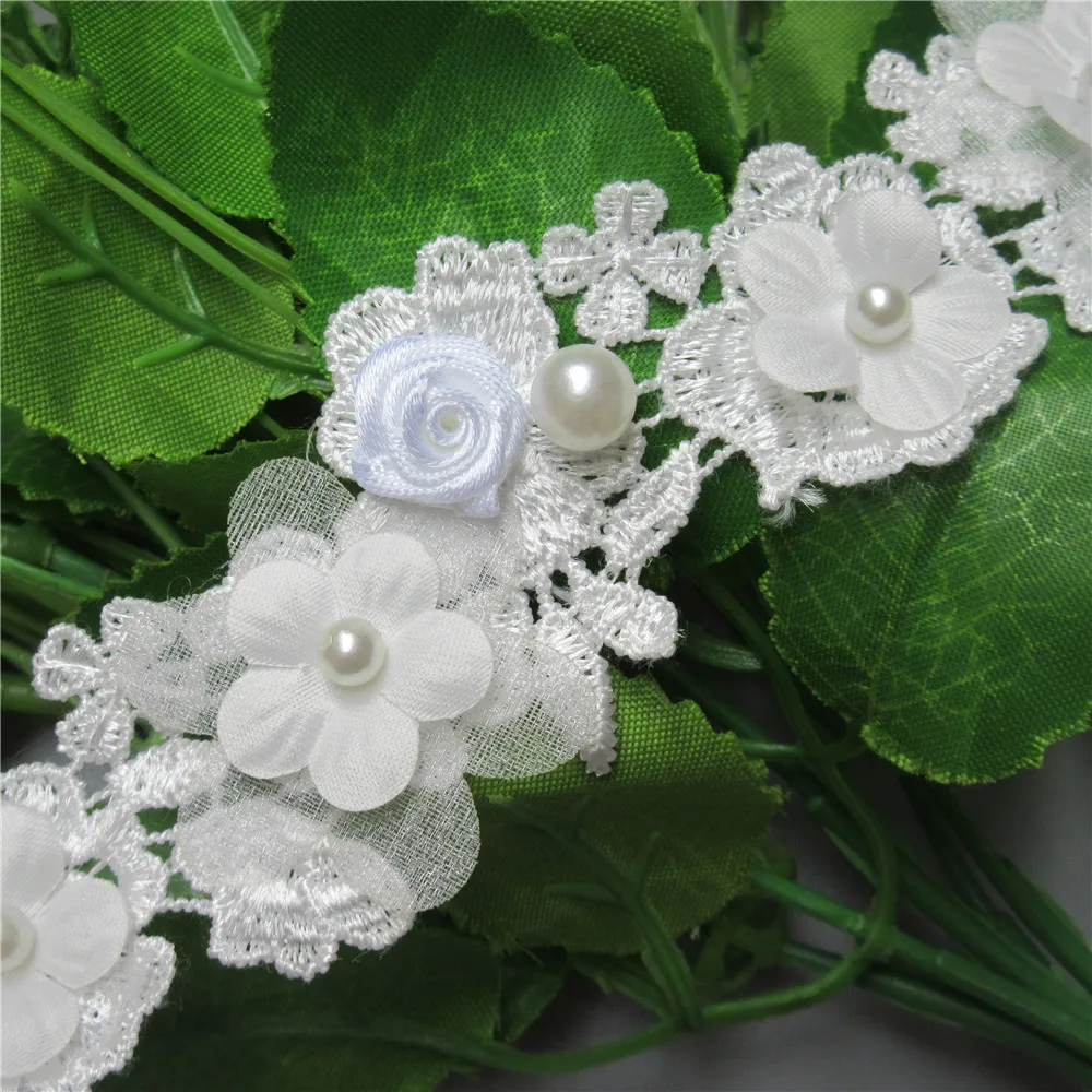 1 ярд Белый многослойный вышитый цветок розы кружевная отделка края Лента ткань