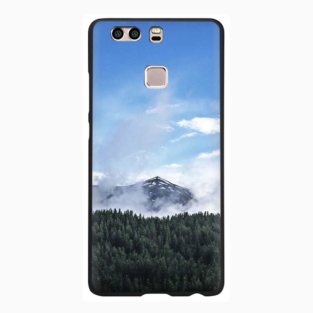 Мягкий силиконовый чехол для телефона с изображением гор пик леса снега Huawei P8 P9