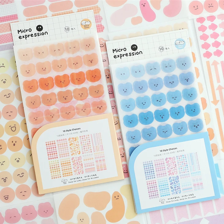 10 Sheets Cute Cartoon Micro Expression Smiley Decorative Stickers for Scrapbooking Marking DIY Sealing Label Crafts