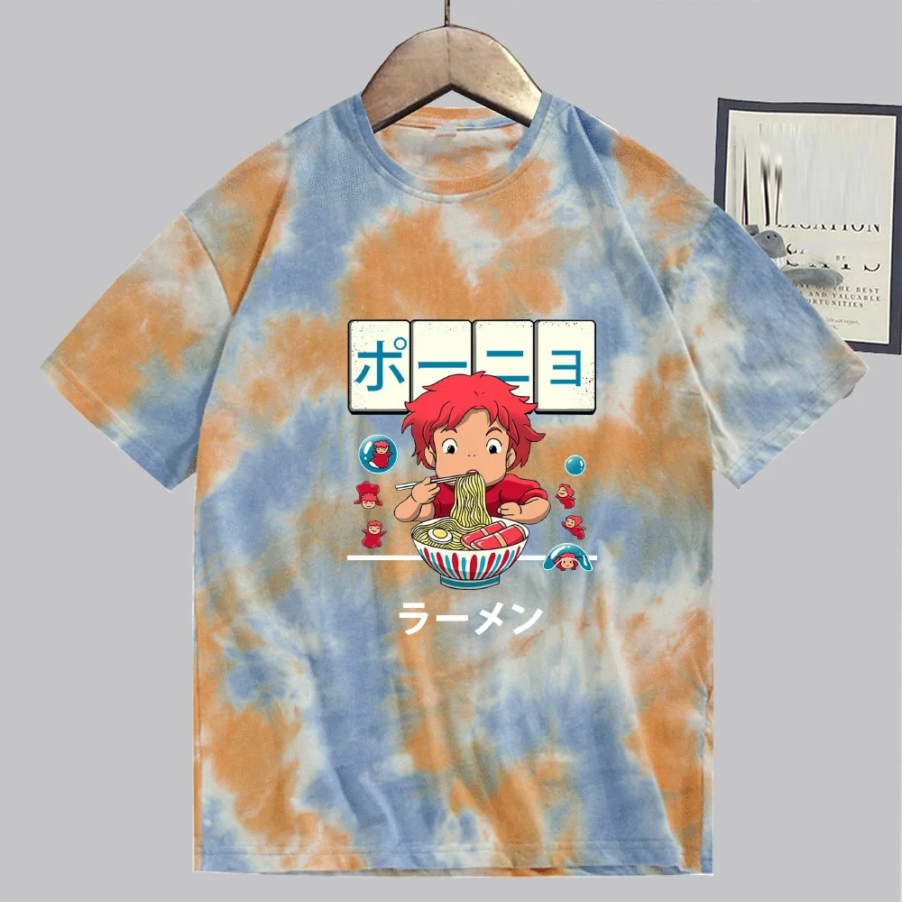 

Ramen Cute Anime Short Sleeve O-Neck Tie Dye Casual Loose Uniex T-shirt