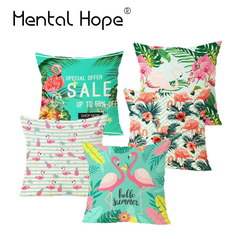 Наволочка для подушки с мультяшным фламинго льняная хлопковая декоративная