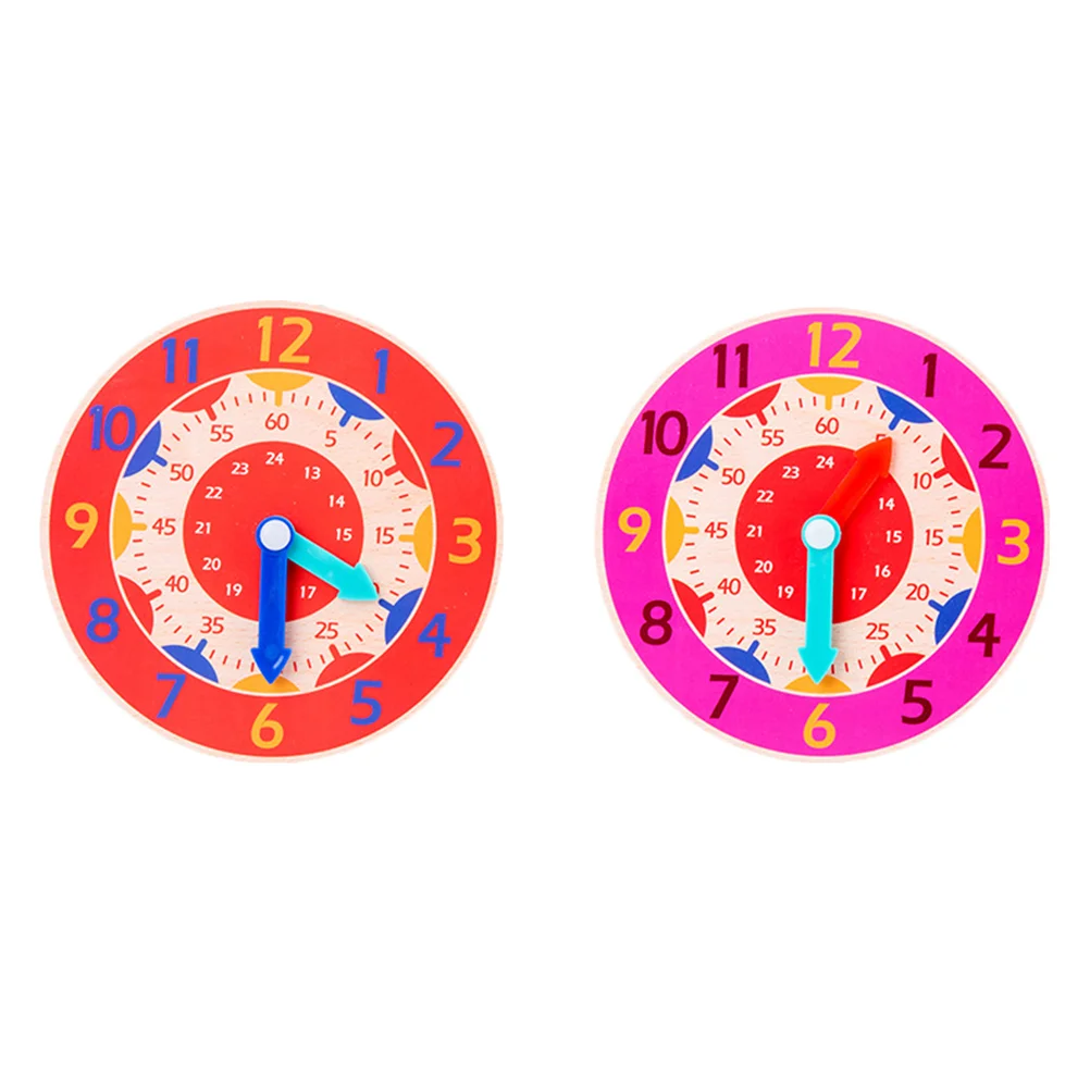 

2pcs Children Early Educational Number Wooden Clock Wooden Educational for Kids (Random Color)