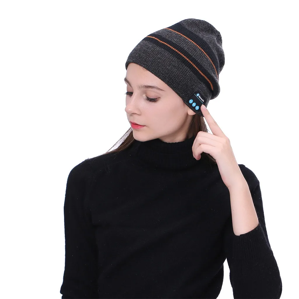 Черный Mosunx, портативные беспроводные Bluetooth наушники, Bluetooth, музыкальная шапка со стереонаушниками, динамик, беспроводная, теплая, с микрофоном - Цвет: Черный