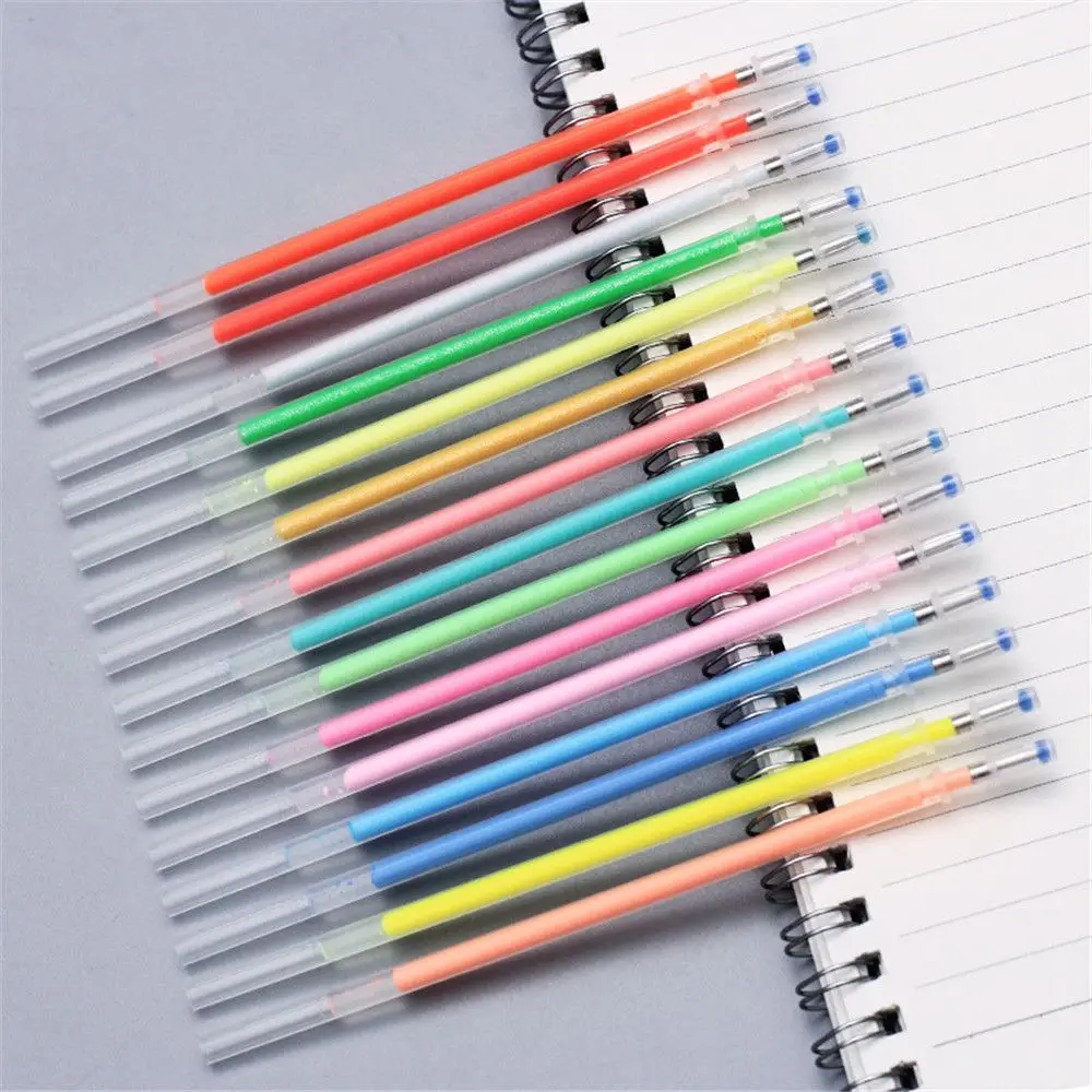 

12pcs Colorful Glitter Metallic Gel Pen Refills Watercolor Fluorescent Ink Pen Replacement Signature Rods School Stationery