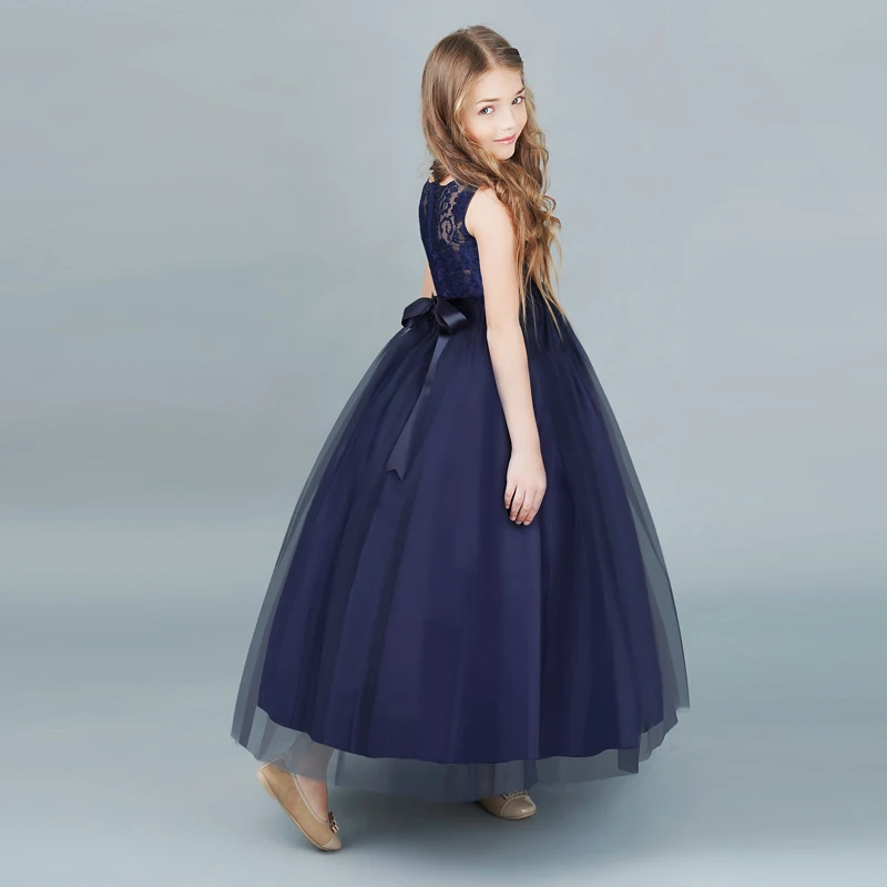 Flower Girl Dress Evening Wedding Vestido Teenager Graduation Ball Gown Summer Tutu Long Lace Blue Dresses For Teens Girls 6 14T | Детская