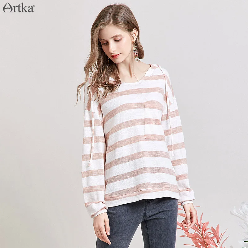 ARTKA 2019 осень новый свитер свободного покроя для женщин полосатые тонкие свитера с