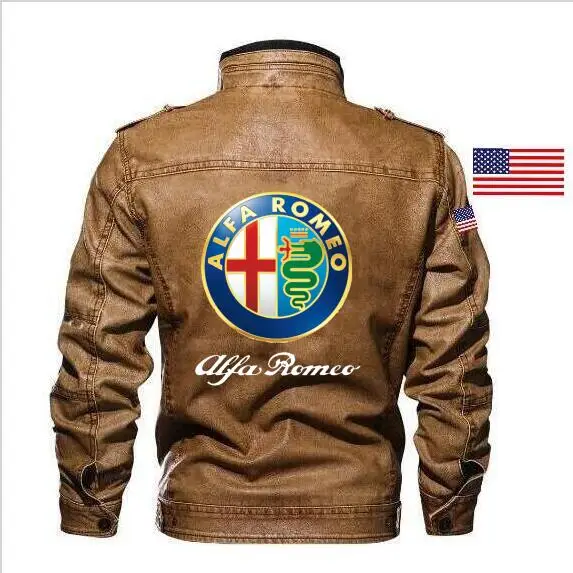 Модная кожаная куртка Alpha alfa romeo тонкая мужская для автомобиля брендовая одежда +