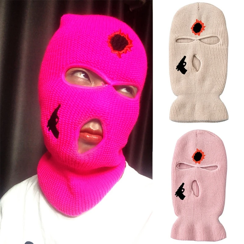 

3 Holes Knitted Balaclava Face Mask Cover Hat Winter Ski Cycling Neck Cover Outdoor Mountain Climbing Snowboarding
