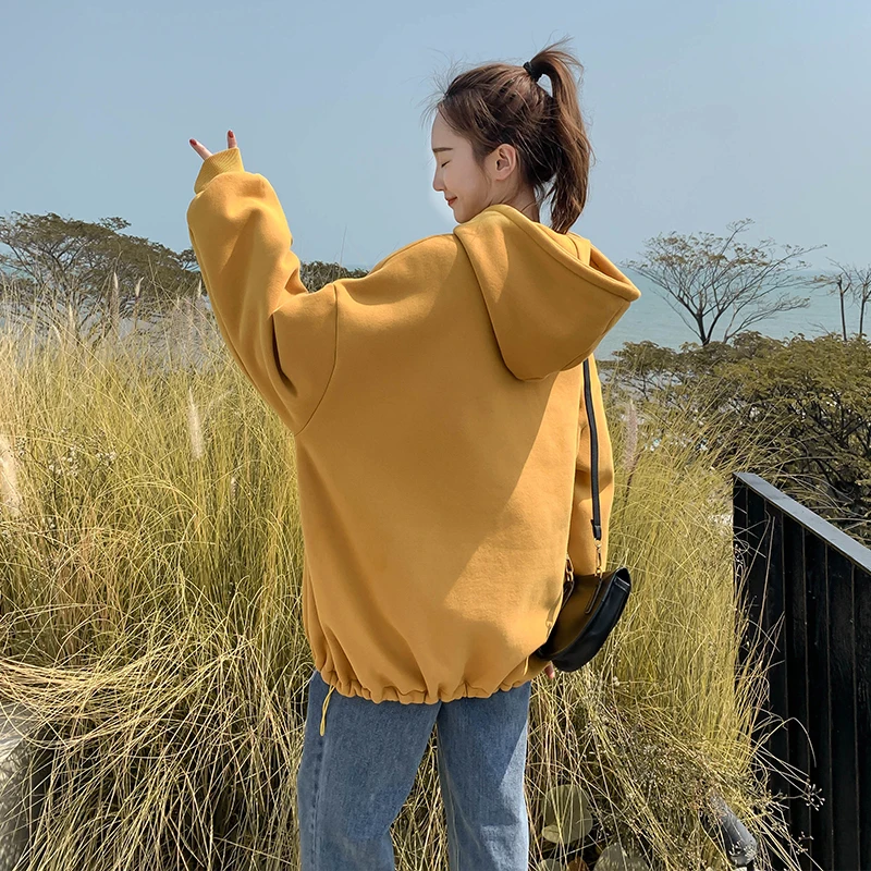 

2020 Autumn winter Solid color hooded pullover women fashion spring autumn loose office ladies INS tide hooded female pullover