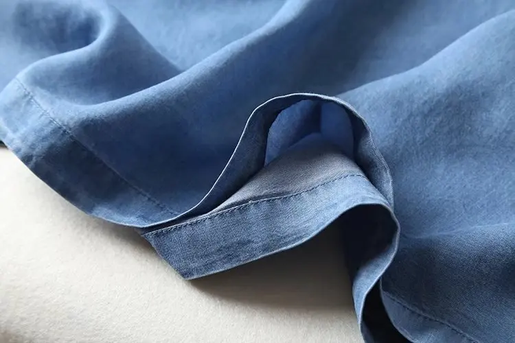 Женское летнее платье с вышивкой повседневное свободное синее из джинсовой